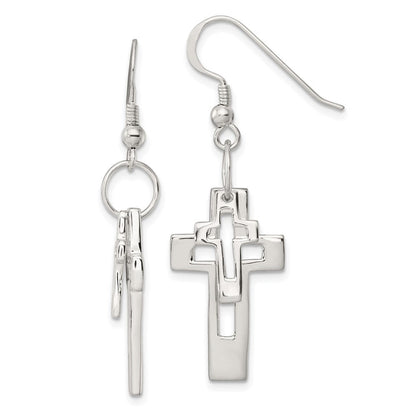 Sterlingsilber Poliert Doppelt Offen Kreuz Hirte Haken Ohrringe