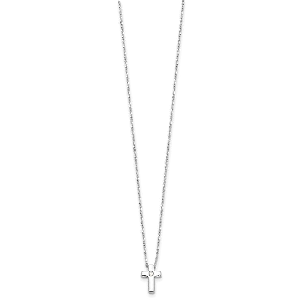 Sterlingsilber Rhodiniert Zirkonia Kreuz 16 Zoll Halskette