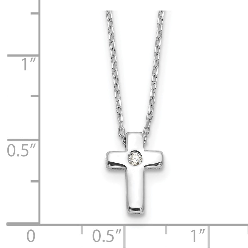 Sterlingsilber Rhodiniert Zirkonia Kreuz 16 Zoll Halskette