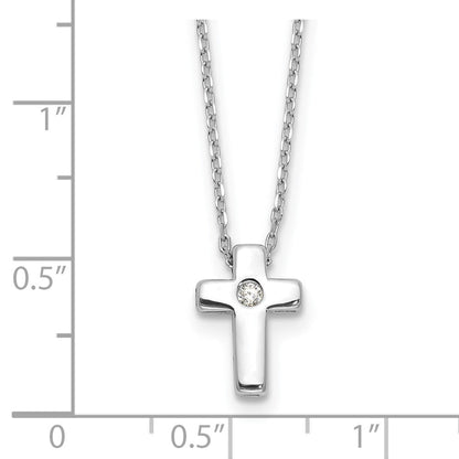Sterlingsilber Rhodiniert Zirkonia Kreuz 16 Zoll Halskette