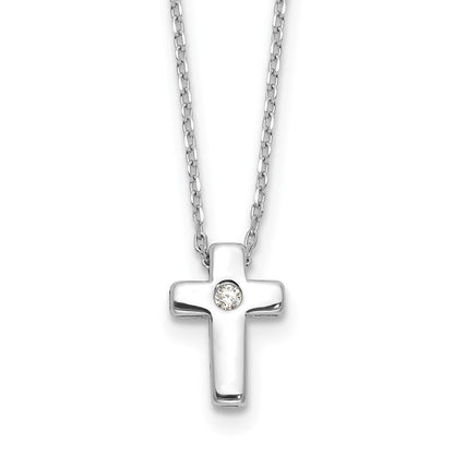 Sterlingsilber Rhodiniert Zirkonia Kreuz 16 Zoll Halskette
