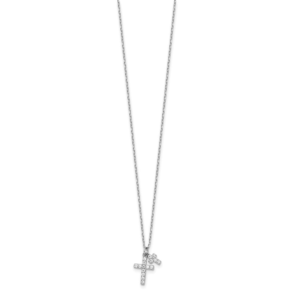 Sterlingsilber Rhodiniert Zirkonia Crosses 16 Zoll mit 2 Zoll Verlängerung. Halskette