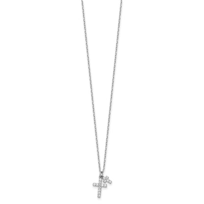 Sterlingsilber Rhodiniert Zirkonia Crosses 16 Zoll mit 2 Zoll Verlängerung. Halskette