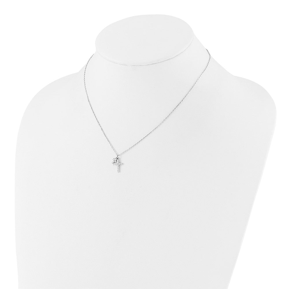 Sterlingsilber Rhodiniert Zirkonia Crosses 16 Zoll mit 2 Zoll Verlängerung. Halskette