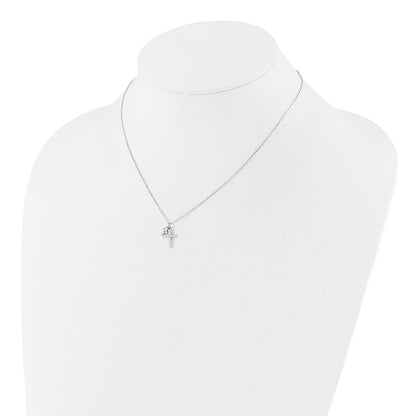 Sterlingsilber Rhodiniert Zirkonia Crosses 16 Zoll mit 2 Zoll Verlängerung. Halskette