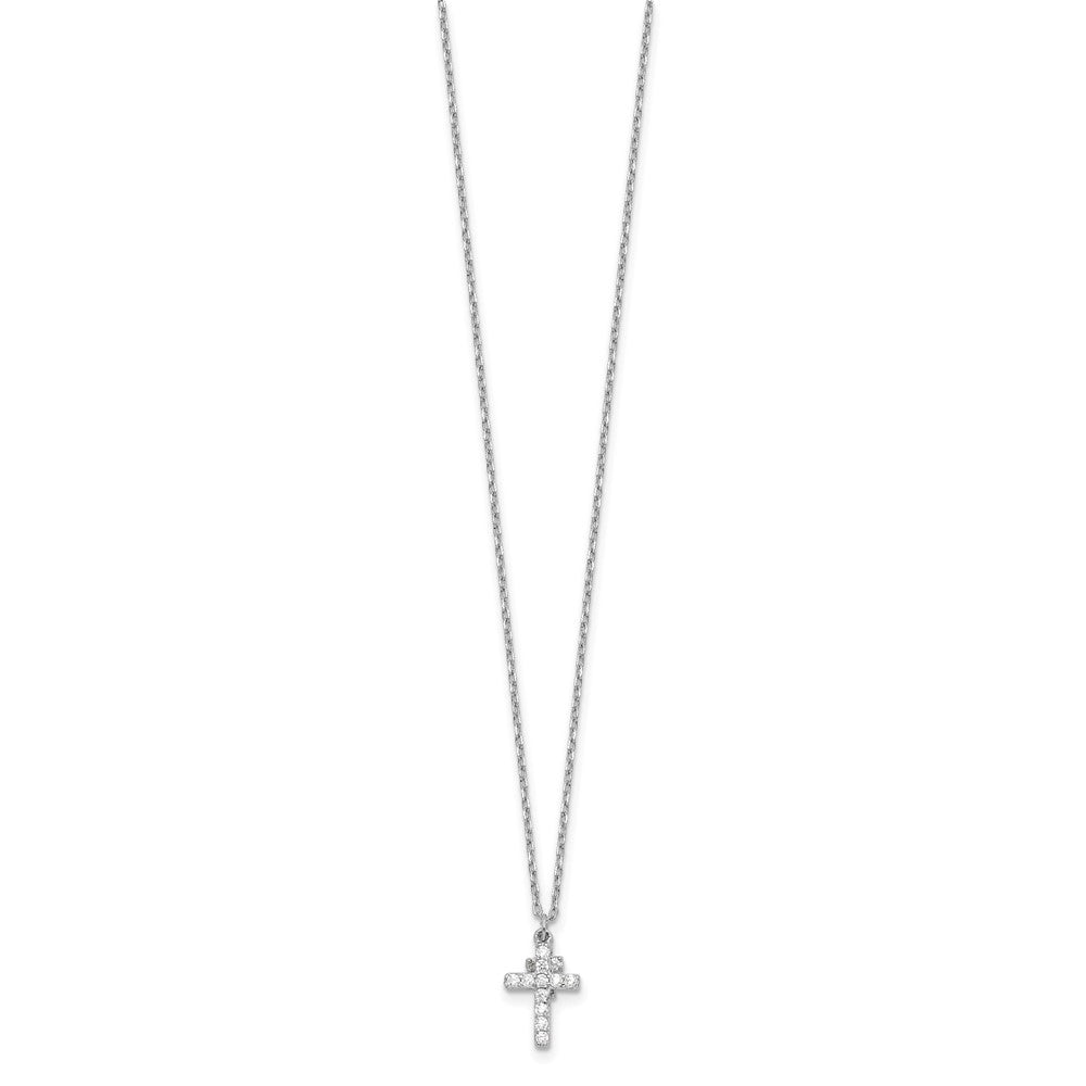 Sterlingsilber Rhodiniert Zirkonia Crosses 16 Zoll mit 2 Zoll Verlängerung. Halskette