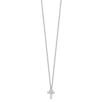 Sterlingsilber Rhodiniert Zirkonia Crosses 16 Zoll mit 2 Zoll Verlängerung. Halskette