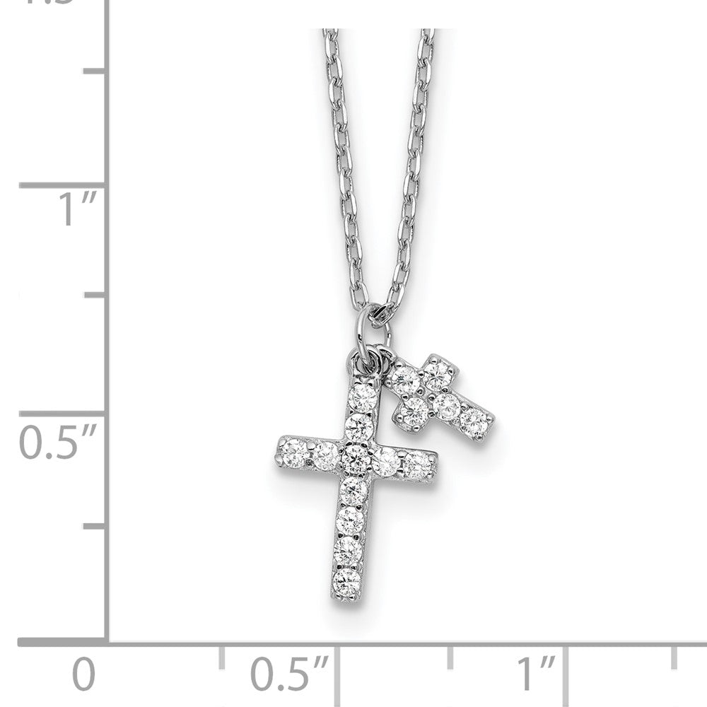 Sterlingsilber Rhodiniert Zirkonia Crosses 16 Zoll mit 2 Zoll Verlängerung. Halskette