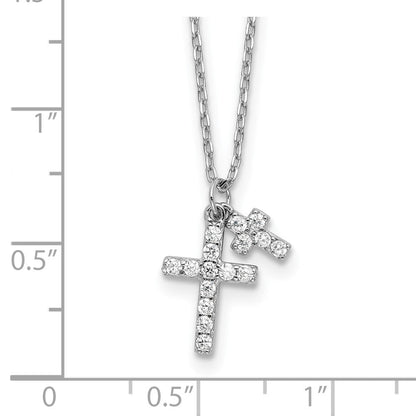 Sterlingsilber Rhodiniert Zirkonia Crosses 16 Zoll mit 2 Zoll Verlängerung. Halskette