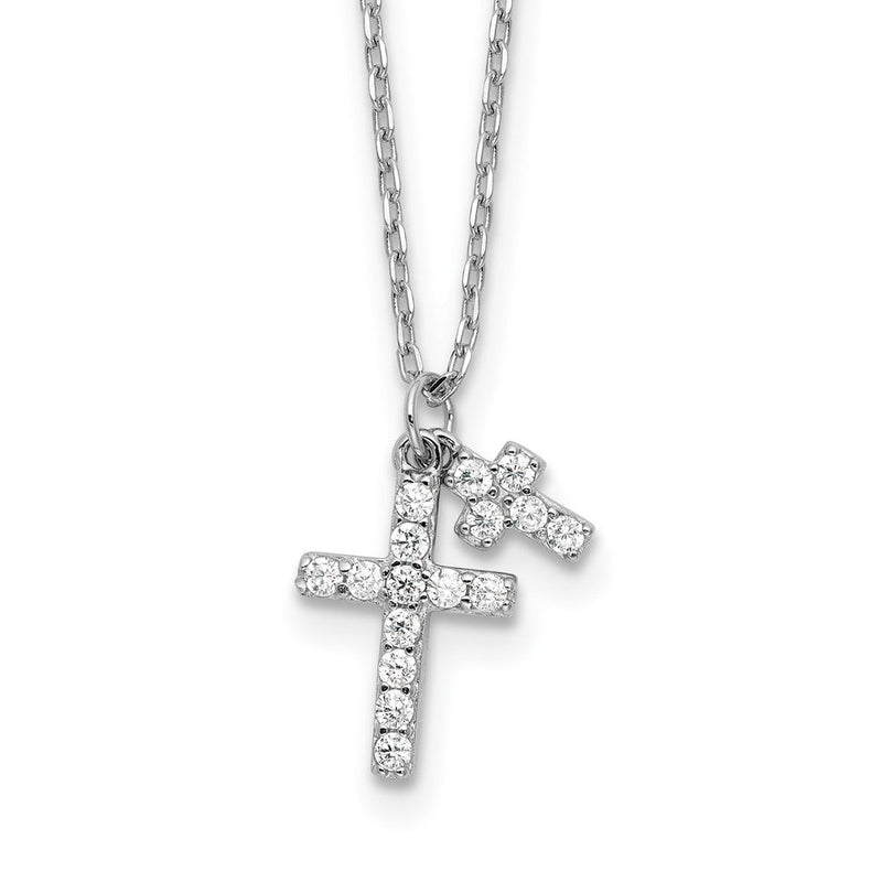 Sterlingsilber Rhodiniert Zirkonia Crosses 16 Zoll mit 2 Zoll Verlängerung. Halskette