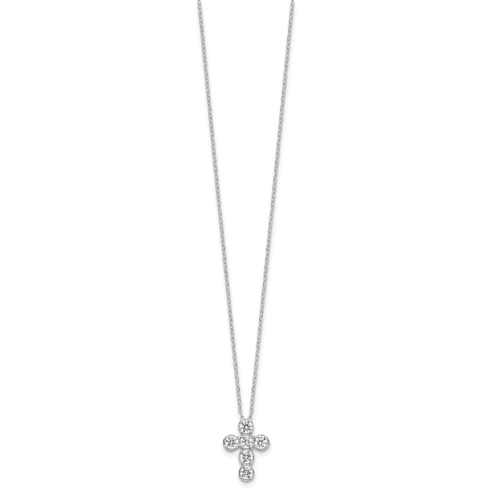 Sterlingsilber Rhodiniert Zirkonia Kreuz 16 Zoll mit 2 Zoll Verlängerung Halskette
