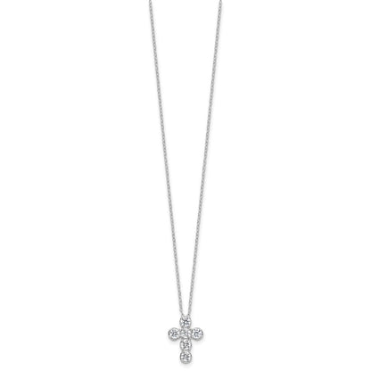 Sterlingsilber Rhodiniert Zirkonia Kreuz 16 Zoll mit 2 Zoll Verlängerung Halskette