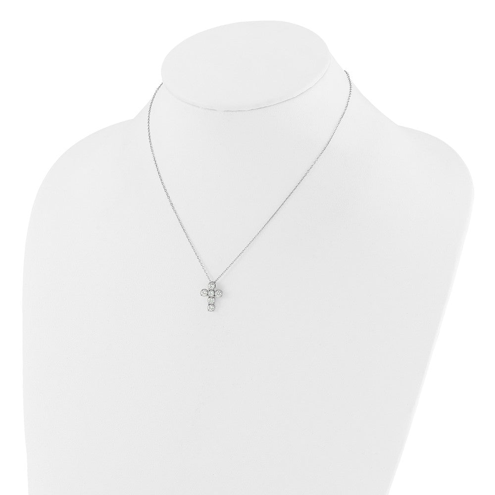 Sterlingsilber Rhodiniert Zirkonia Kreuz 16 Zoll mit 2 Zoll Verlängerung Halskette