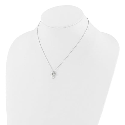 Sterlingsilber Rhodiniert Zirkonia Kreuz 16 Zoll mit 2 Zoll Verlängerung Halskette