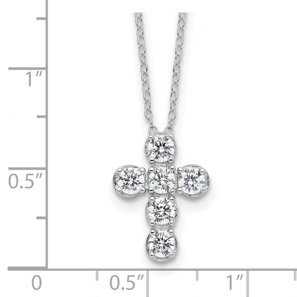 Sterlingsilber Rhodiniert Zirkonia Kreuz 16 Zoll mit 2 Zoll Verlängerung Halskette