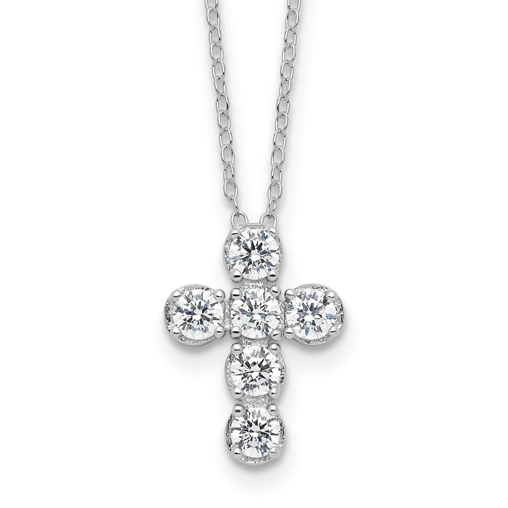 Sterlingsilber Rhodiniert Zirkonia Kreuz 16 Zoll mit 2 Zoll Verlängerung Halskette
