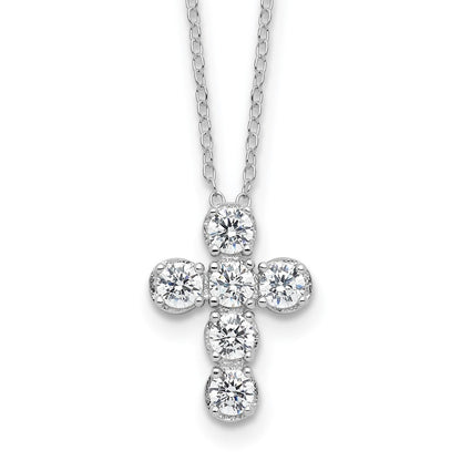 Sterlingsilber Rhodiniert Zirkonia Kreuz 16 Zoll mit 2 Zoll Verlängerung Halskette
