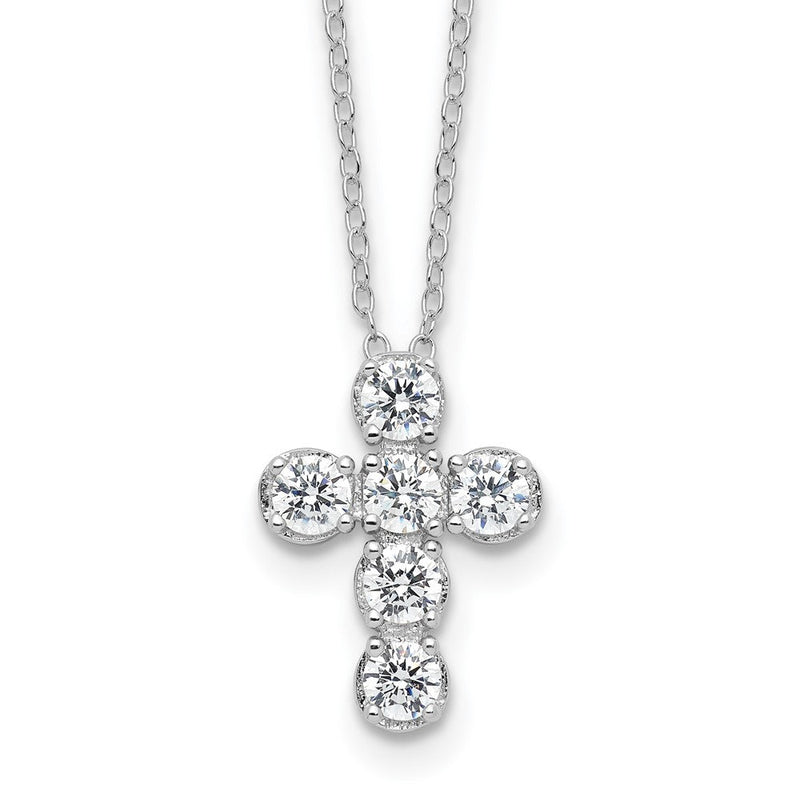 Sterlingsilber Rhodiniert Zirkonia Kreuz 16 Zoll mit 2 Zoll Verlängerung Halskette