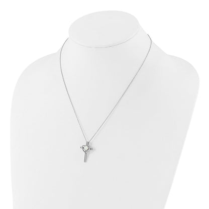 Sterlingsilber Rhodiniert Erzeugt Opal und Zirkonia Kreuz mit Herz 18 Zoll Halskette