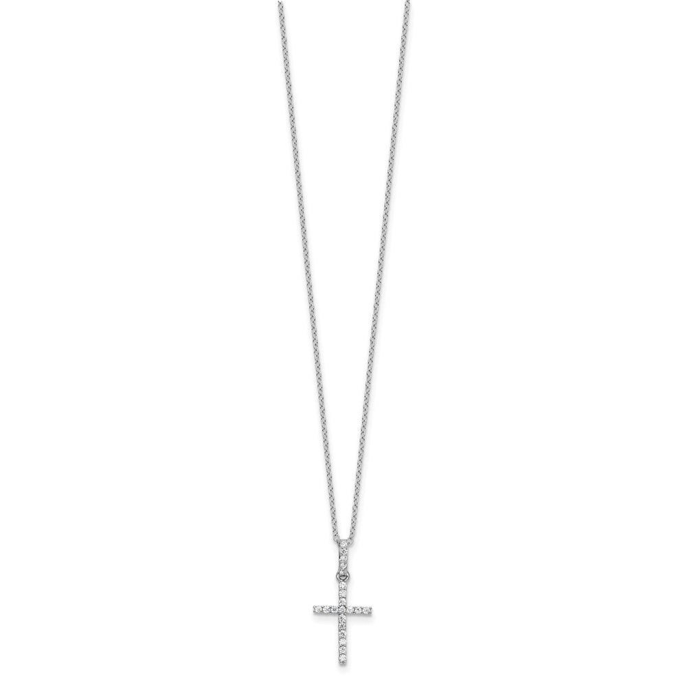 Sterlingsilber Rhodiniert Zirkonia Kreuz 16 Zoll Halskette
