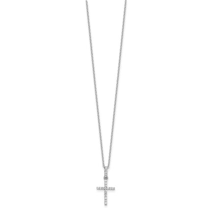 Sterlingsilber Rhodiniert Zirkonia Kreuz 16 Zoll Halskette