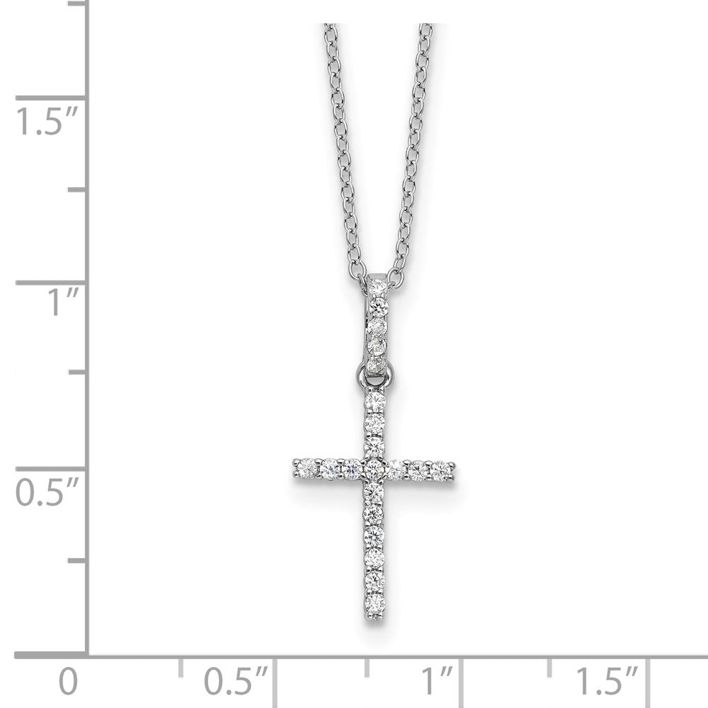 Sterlingsilber Rhodiniert Zirkonia Kreuz 16 Zoll Halskette