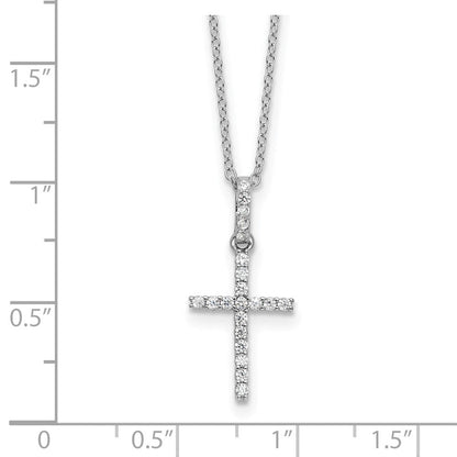 Sterlingsilber Rhodiniert Zirkonia Kreuz 16 Zoll Halskette
