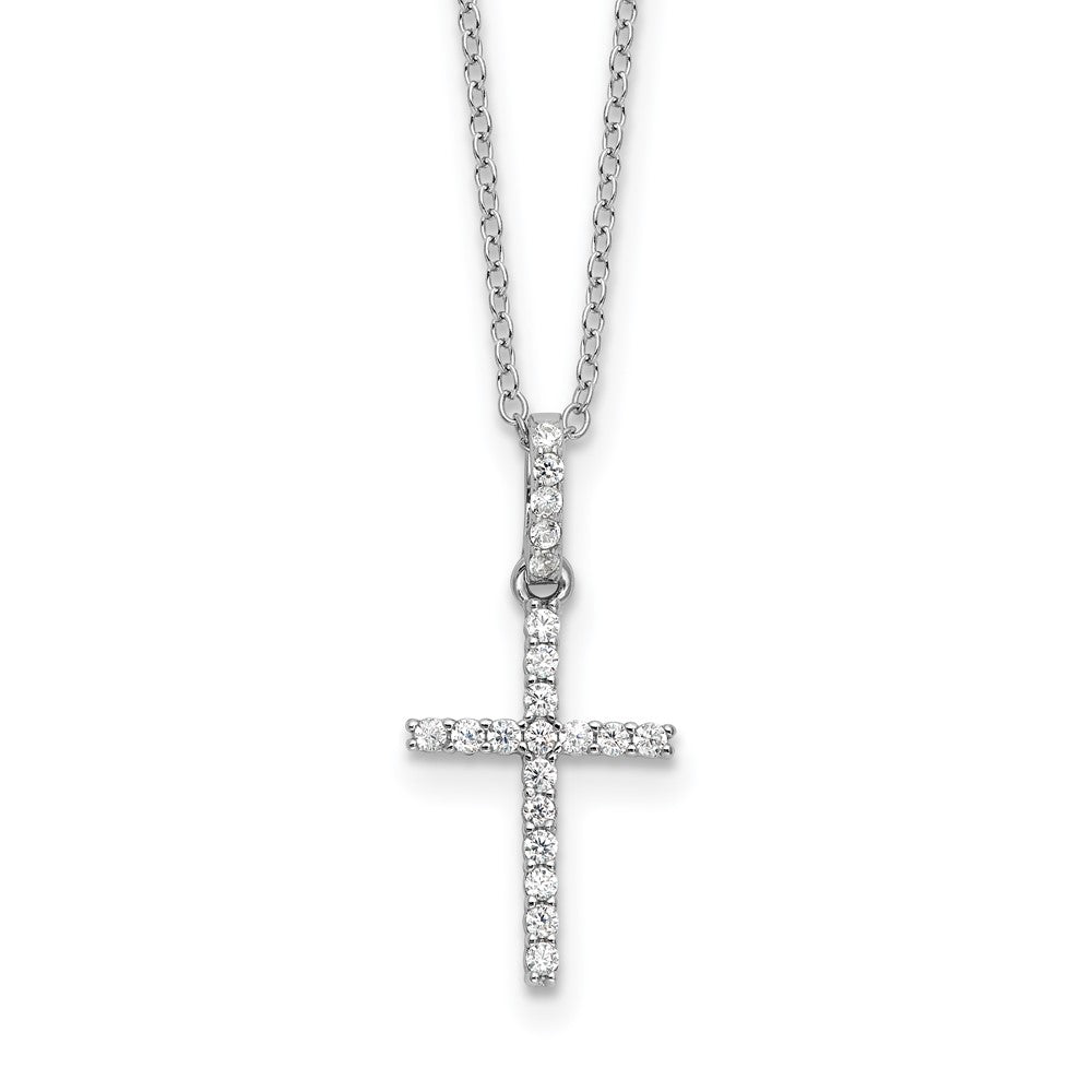 Sterlingsilber Rhodiniert Zirkonia Kreuz 16 Zoll Halskette