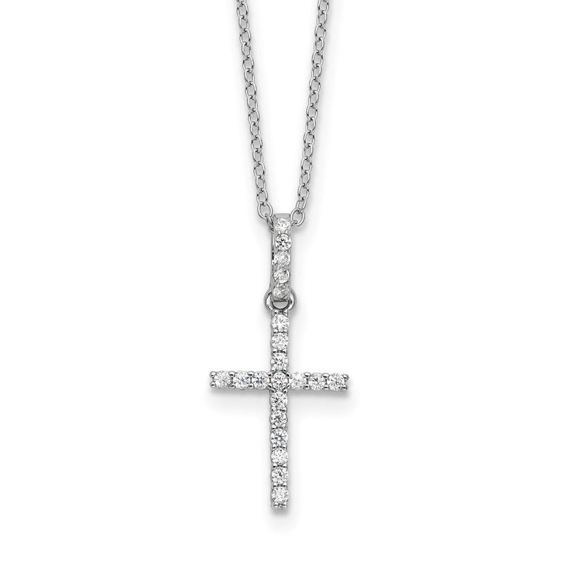 Sterlingsilber Rhodiniert Zirkonia Kreuz 16 Zoll Halskette