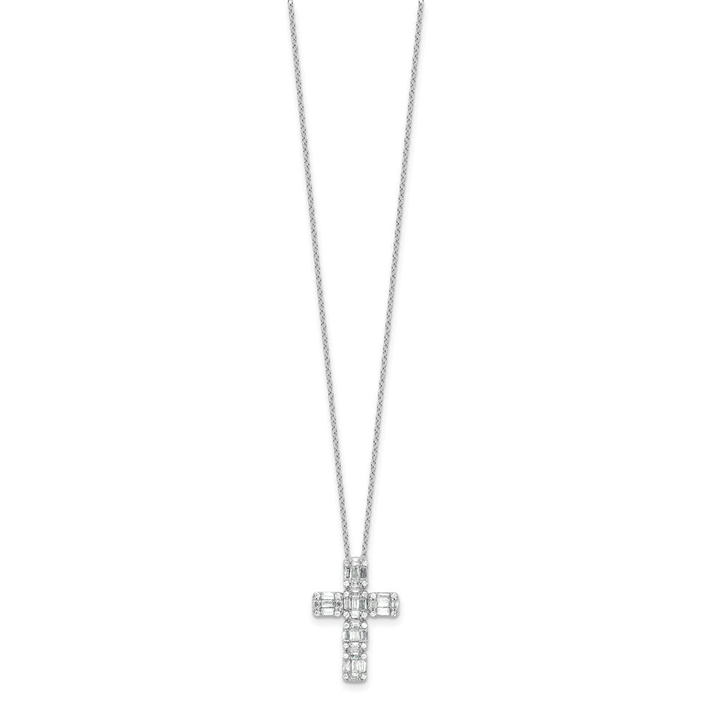 Sterlingsilber Rhodiniert Baguette Zirkonia Kreuz 18 Zoll Halskette