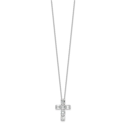 Sterlingsilber Rhodiniert Baguette Zirkonia Kreuz 18 Zoll Halskette