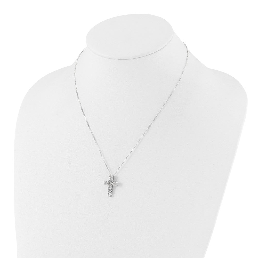 Sterlingsilber Rhodiniert Baguette Zirkonia Kreuz 18 Zoll Halskette