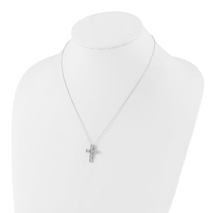 Sterlingsilber Rhodiniert Baguette Zirkonia Kreuz 18 Zoll Halskette