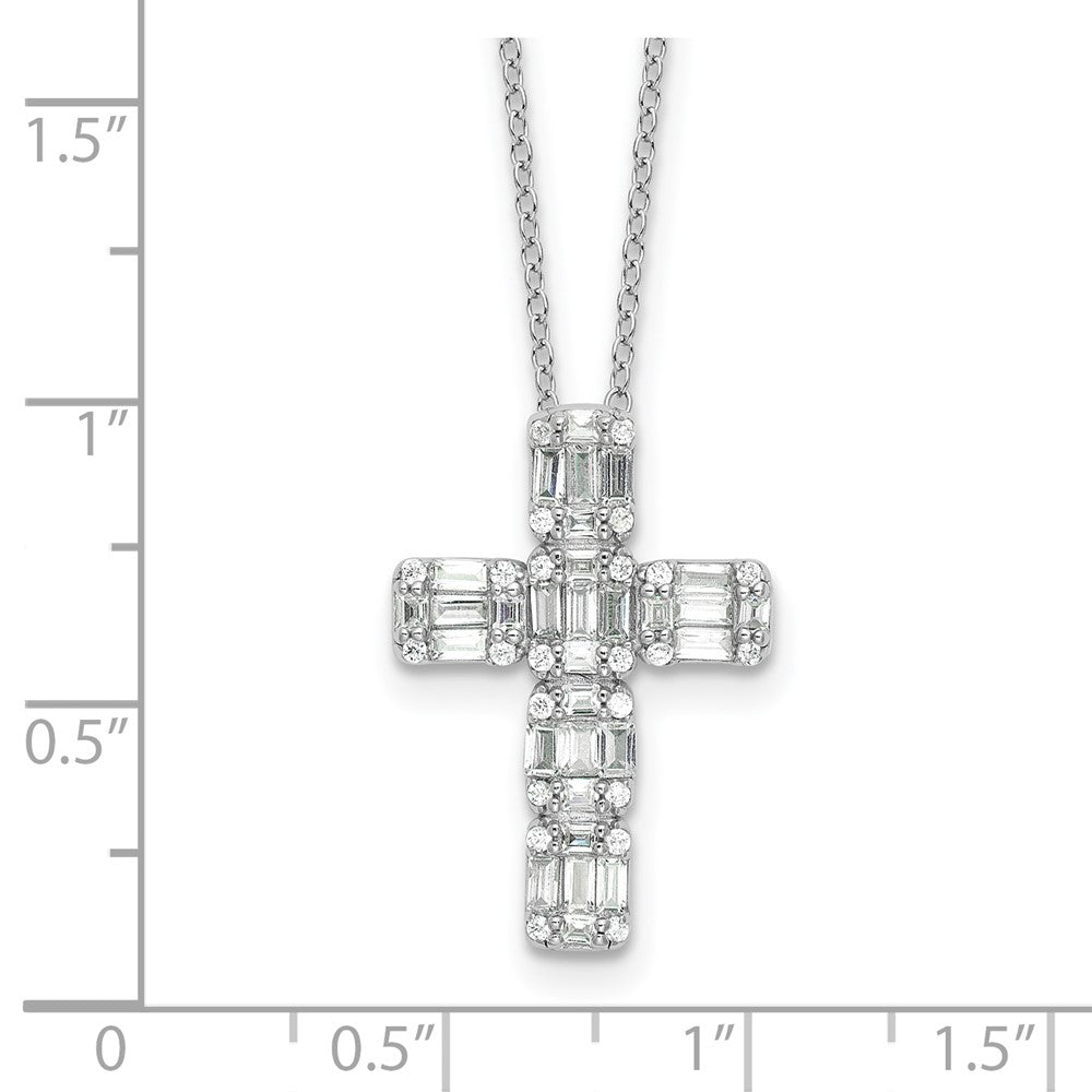 Sterlingsilber Rhodiniert Baguette Zirkonia Kreuz 18 Zoll Halskette