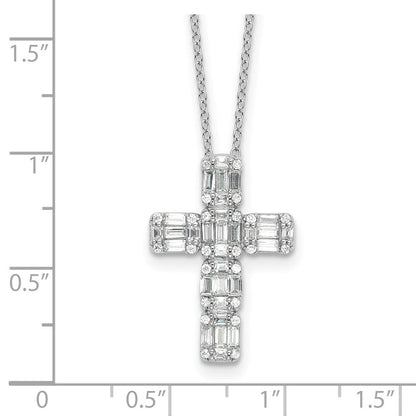 Sterlingsilber Rhodiniert Baguette Zirkonia Kreuz 18 Zoll Halskette