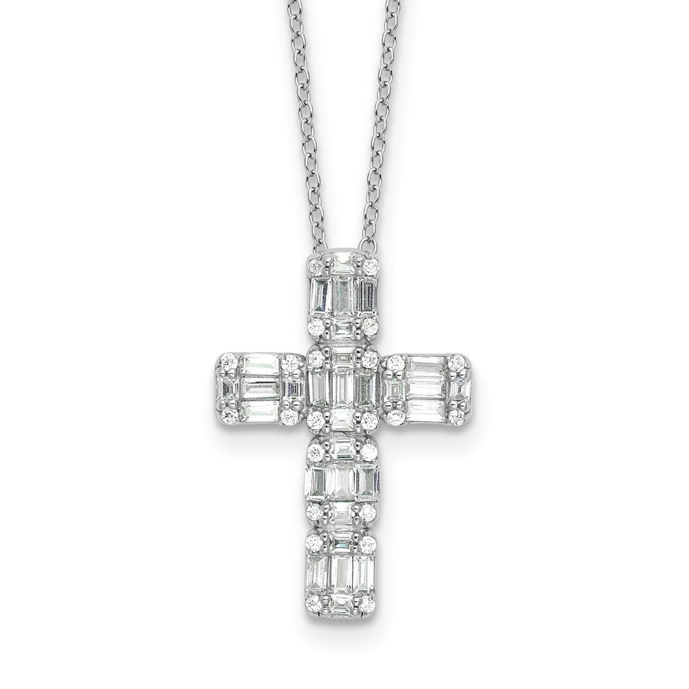 Sterlingsilber Rhodiniert Baguette Zirkonia Kreuz 18 Zoll Halskette