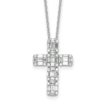 Sterlingsilber Rhodiniert Baguette Zirkonia Kreuz 18 Zoll Halskette