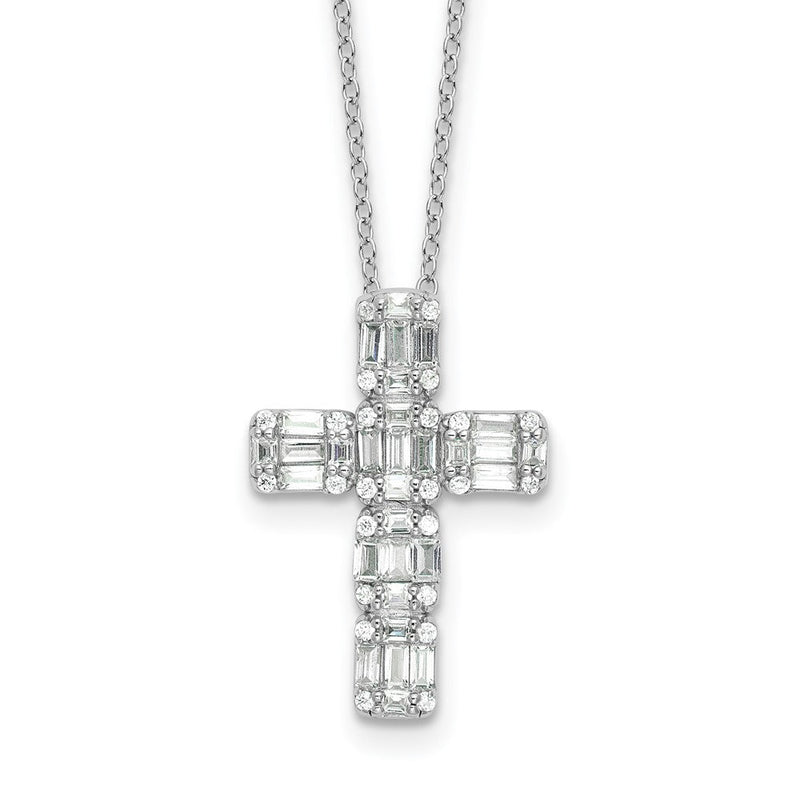 Sterlingsilber Rhodiniert Baguette Zirkonia Kreuz 18 Zoll Halskette