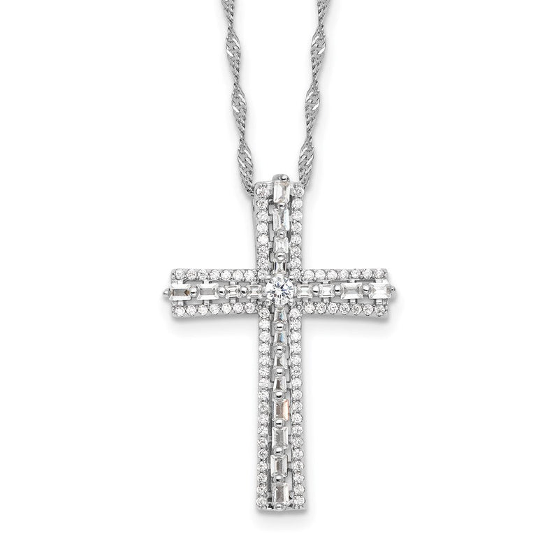 Sterlingsilber Rhodiniert Zirkonia Kreuz 18 Zoll mit 2 Zoll Verlängerung. Halskette