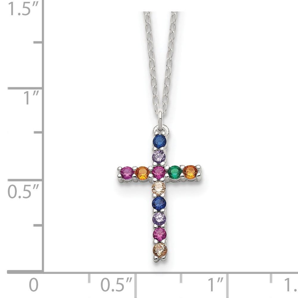 Sterlingsilber Mehrfarbig E-coating Zirkonia Kreuz 16 Zoll mit 2 Zoll Verlängerung Halskette