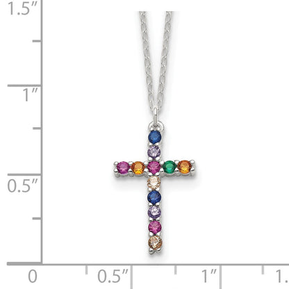 Sterlingsilber Mehrfarbig E-coating Zirkonia Kreuz 16 Zoll mit 2 Zoll Verlängerung Halskette