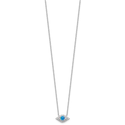 Sterlingsilber Rhodiniert Zirkonia Blau Cr. Opal Böse Auge mit 2 Zoll Verlängerung Halskette
