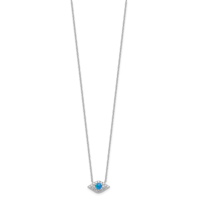 Sterlingsilber Rhodiniert Zirkonia Blau Cr. Opal Böse Auge mit 2 Zoll Verlängerung Halskette