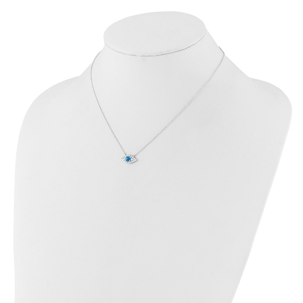 Sterlingsilber Rhodiniert Zirkonia Blau Cr. Opal Böse Auge mit 2 Zoll Verlängerung Halskette