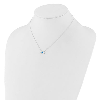 Sterlingsilber Rhodiniert Zirkonia Blau Cr. Opal Böse Auge mit 2 Zoll Verlängerung Halskette
