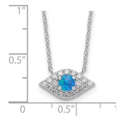 Sterlingsilber Rhodiniert Zirkonia Blau Cr. Opal Böse Auge mit 2 Zoll Verlängerung Halskette