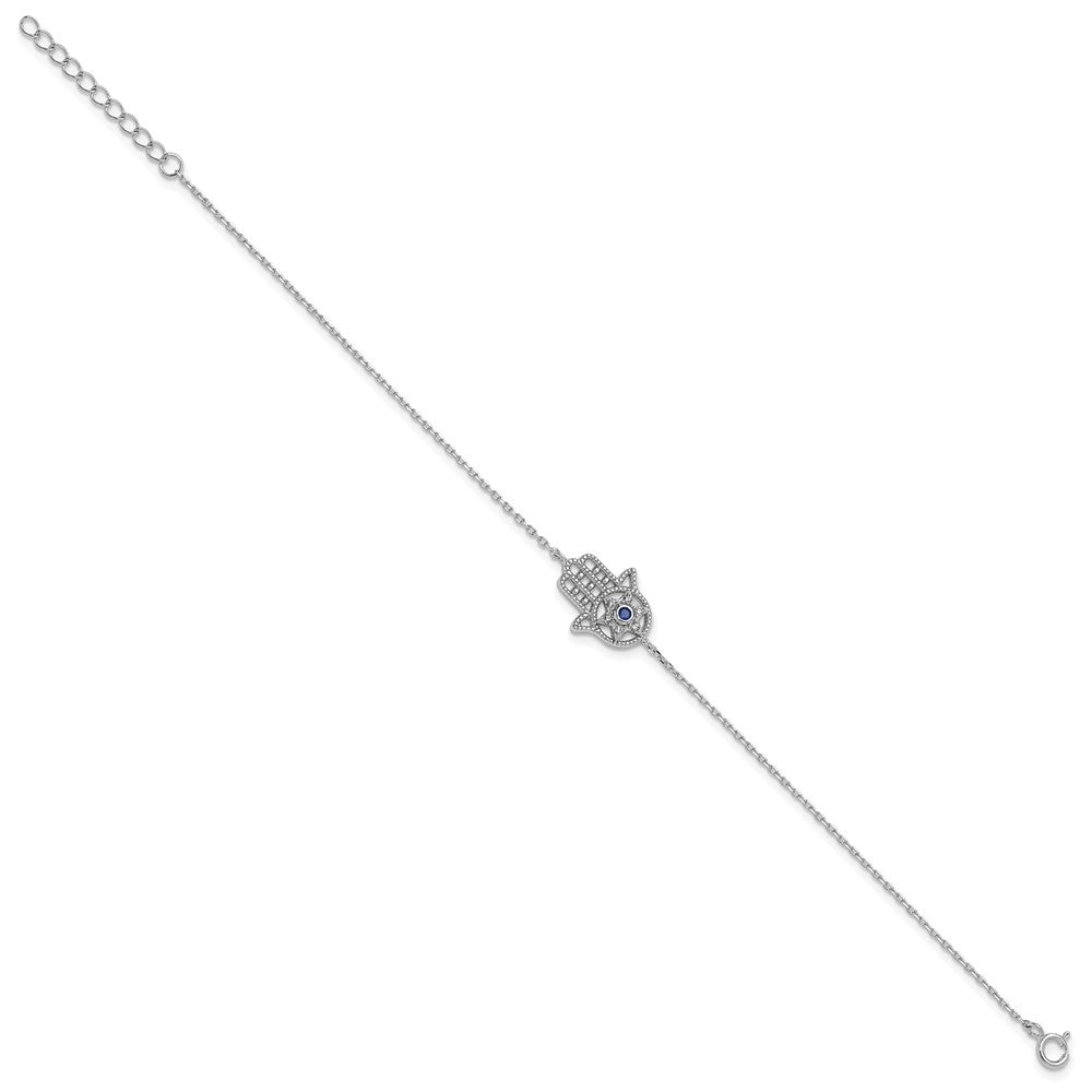 Sterlingsilber Rhodiniert-plate Cr.blue Spinell und Zirkonia Hamsa Armband/necklace Set