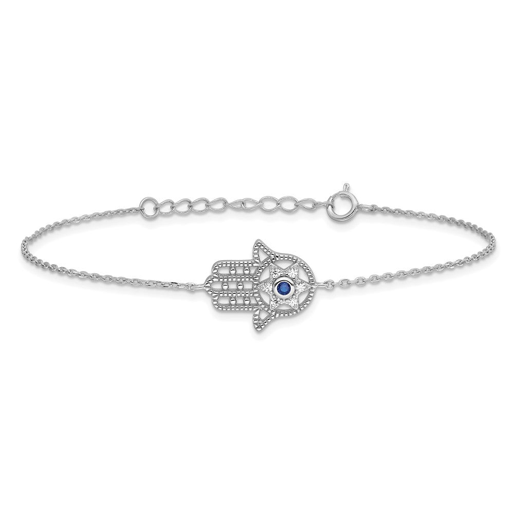 Sterlingsilber Rhodiniert-plate Cr.blue Spinell und Zirkonia Hamsa Armband/necklace Set