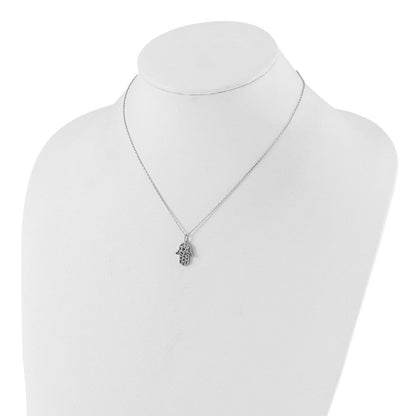 Sterlingsilber Rhodiniert-plate Cr.blue Spinell und Zirkonia Hamsa Armband/necklace Set