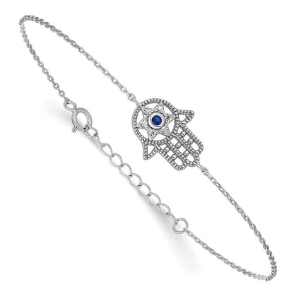 Sterlingsilber Rhodiniert-plate Cr.blue Spinell und Zirkonia Hamsa Armband/necklace Set